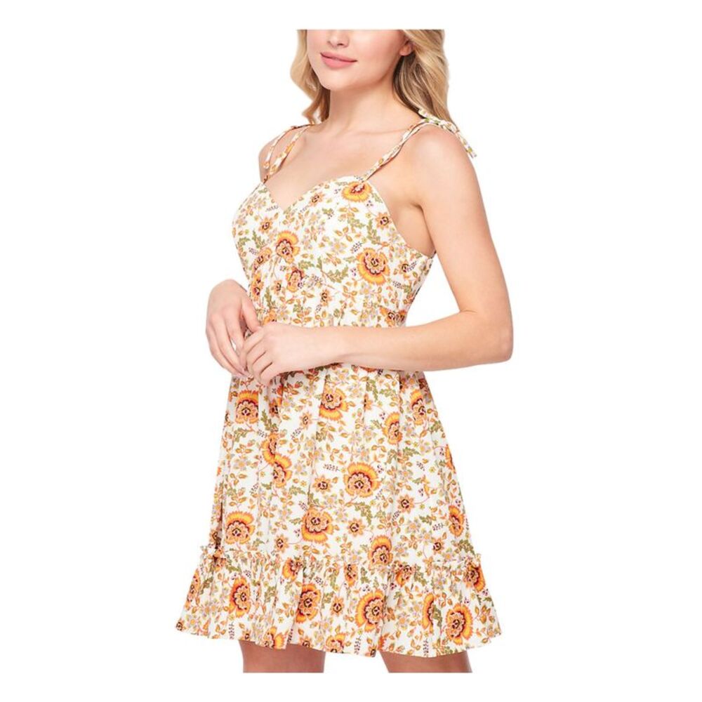 TEEZE ME Womens Fit + Flare Short Dress Ivory Tie Spaghetti Strap Juniors 11\12 - Picture 3 of 4